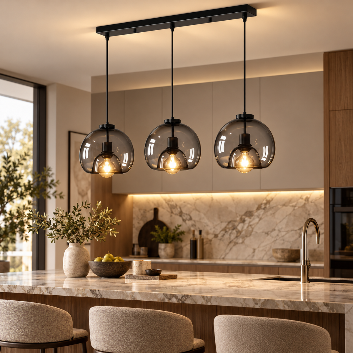 Auralis - Suspension îlot cuisine 3 globes design